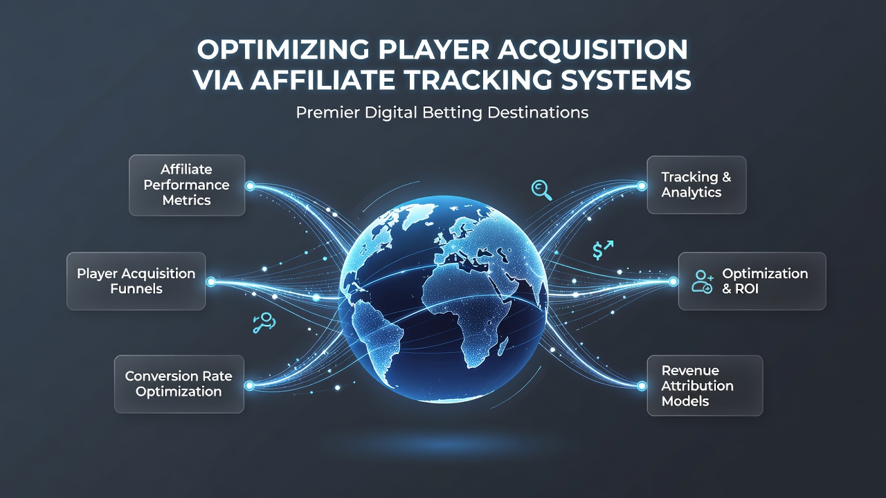 Dashboard view of affiliate tracking metrics showing player acquisition funnels and conversion rates for betting platforms