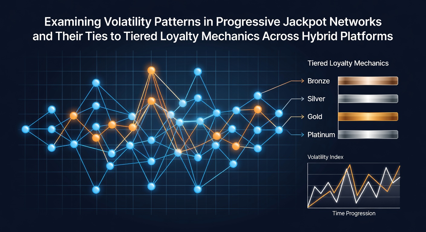 Network diagram showing progressive jackpot pools linked across hybrid casino, sportsbook, and poker platforms with volatility indicators