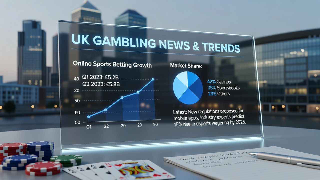 Graphic illustrating UK gambling regulatory changes with icons of taxes, leadership shifts, and compliance checks