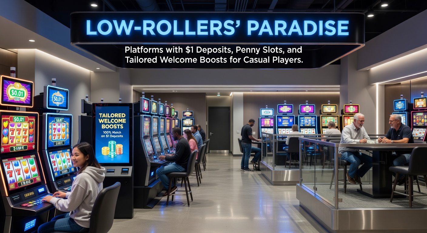 Interface showing a $1 deposit option on a vibrant online casino platform, highlighting easy access for low-budget players