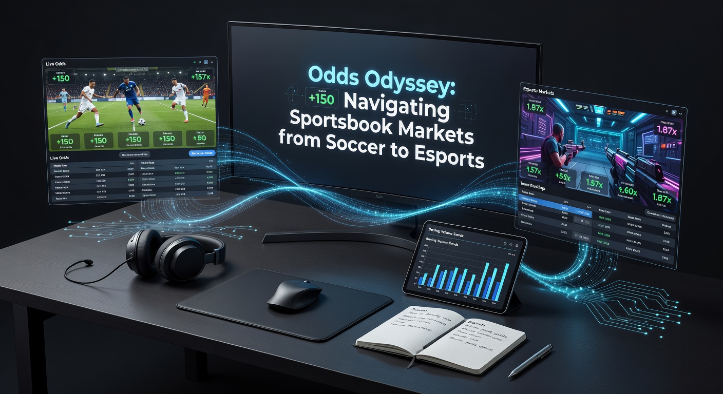 Vibrant esports tournament scene with overlaid sportsbook odds for live matches, contrasting traditional sports interfaces