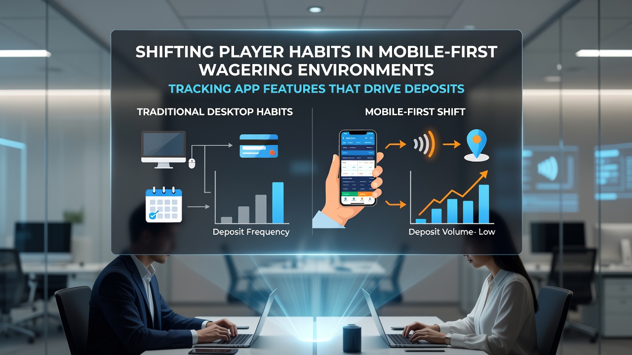 Analytics dashboard displaying player session data and deposit trends on a mobile wagering app