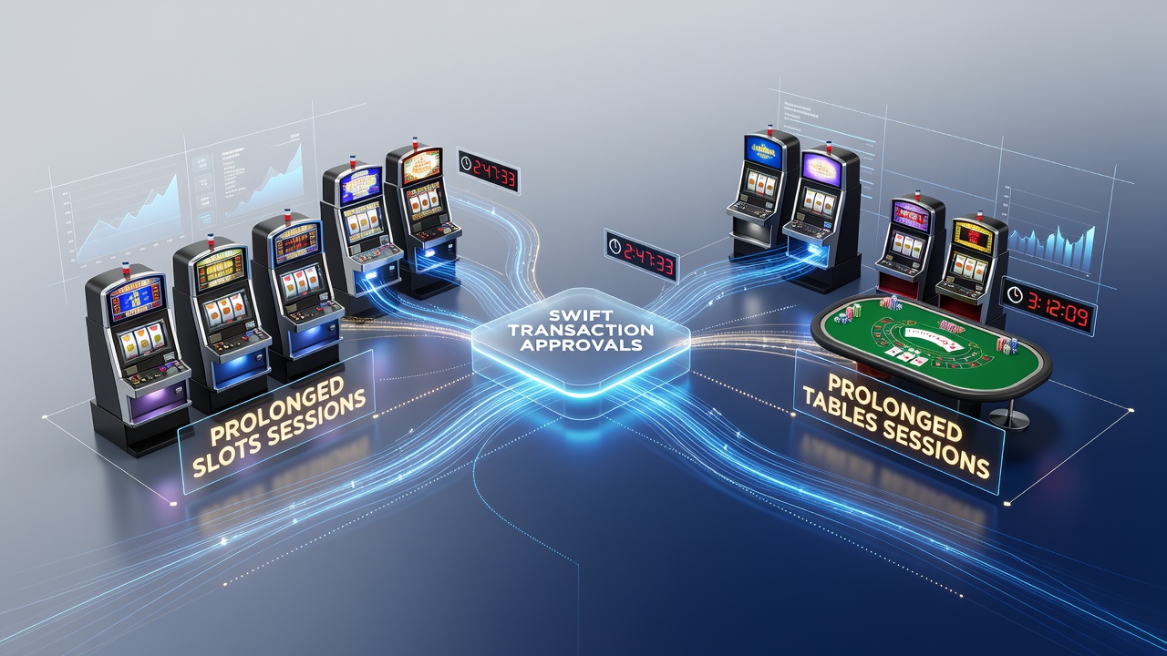 Player engaging in extended online session across slots, tables and sports wagers with fast payment icons