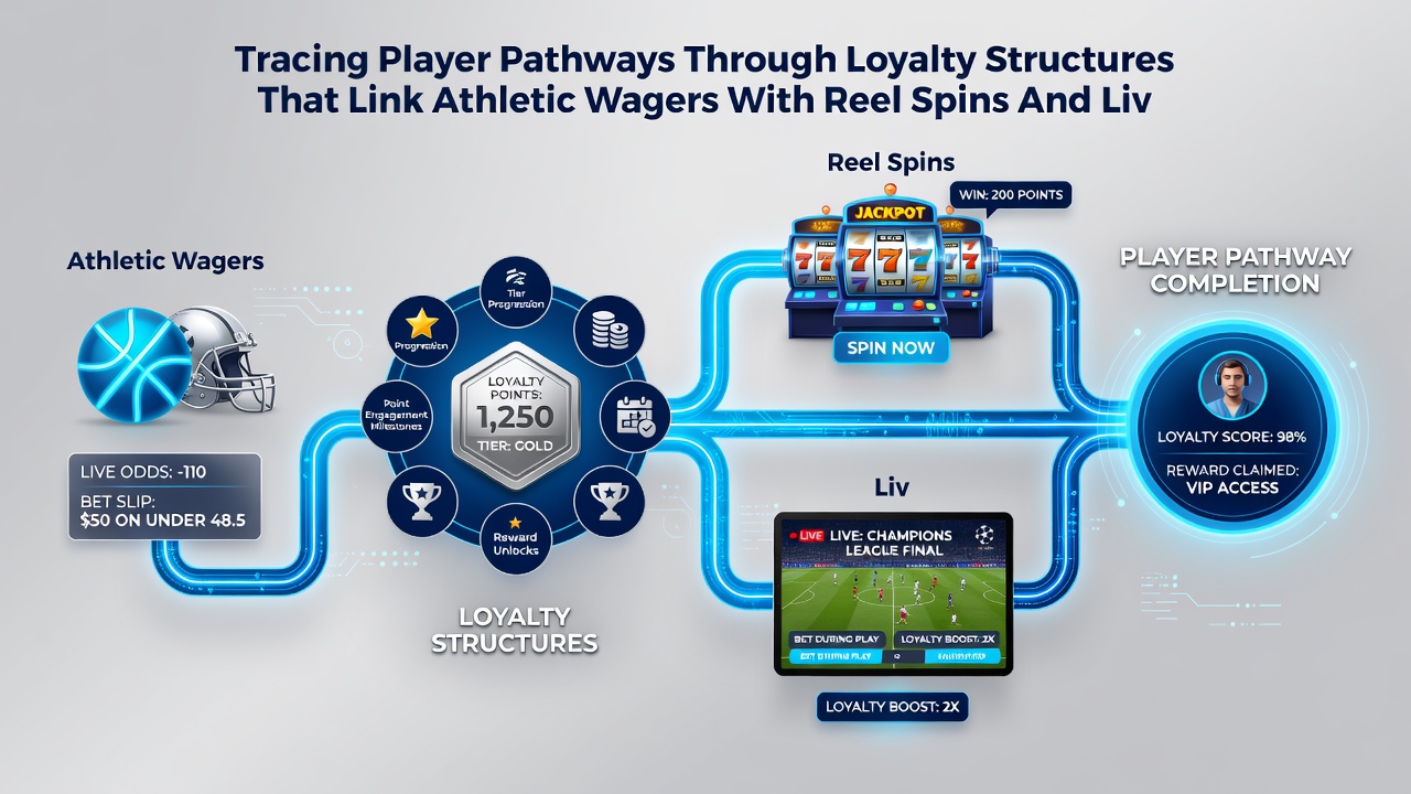 Analytics dashboard displaying player movement between sports betting, slots, and live tables via loyalty point flows