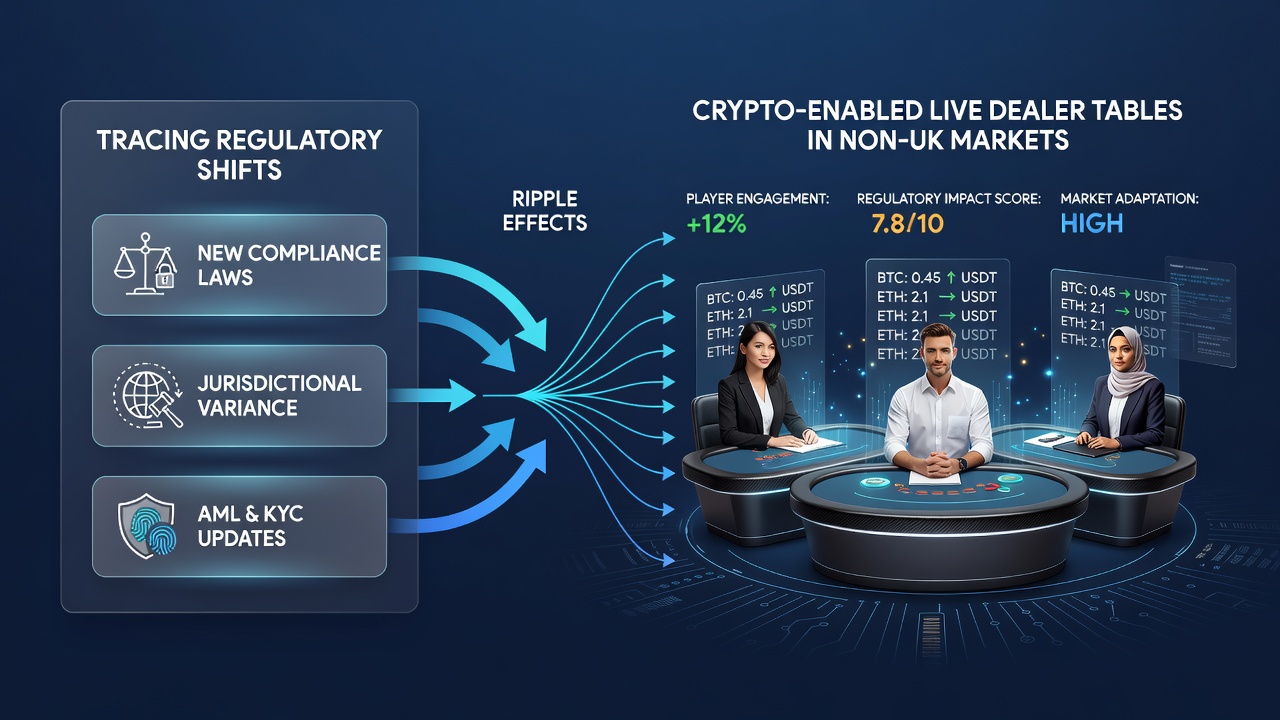Live dealer studio setup with digital overlays showing crypto transaction verification layers